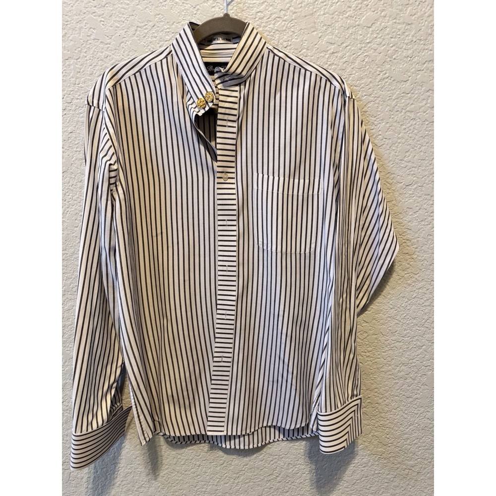 Bruno Conte Mens Dress Shirt Size 15-1/2  White Striped French Cuffs Button Up